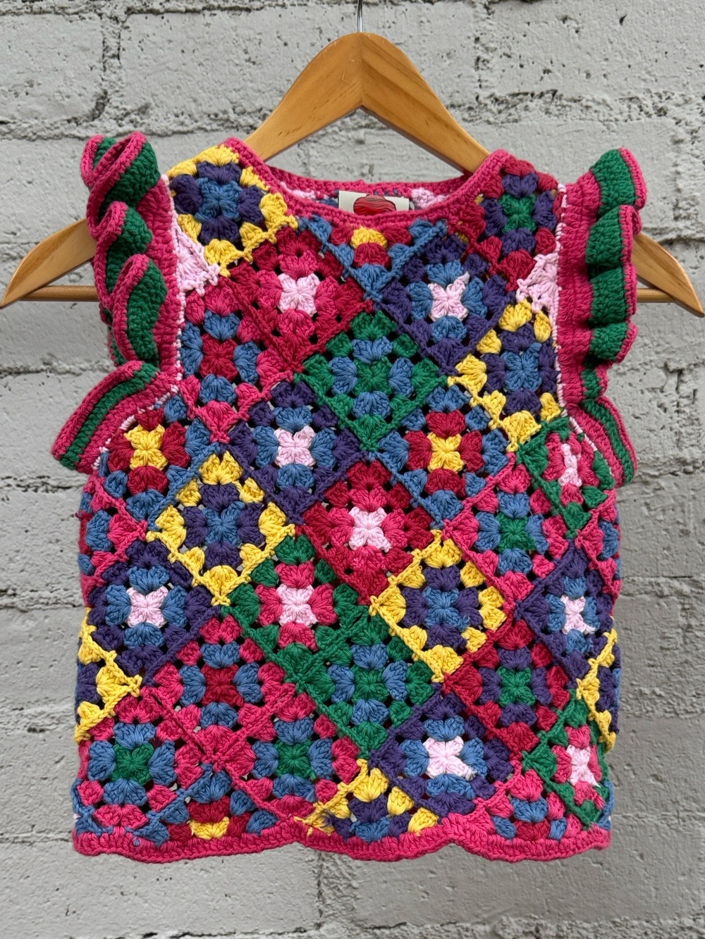 FARM Rio Crochet Square Vest Red Multi Butterfly Sleeves Size S - Picture 5 of 13